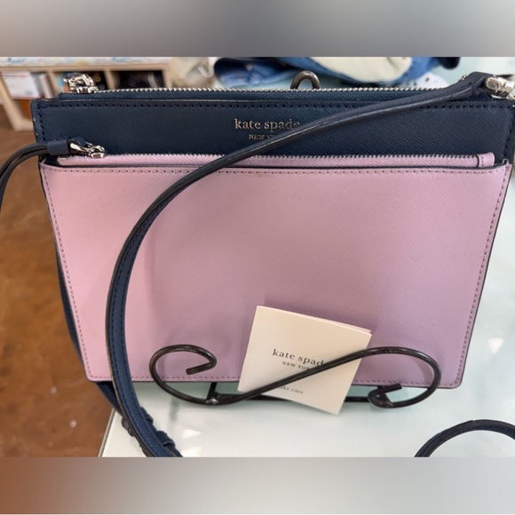 Kate Spade Cameron Lavender Mist Navy Saffiano Leather Crossbody Bag - Picture 5 of 7